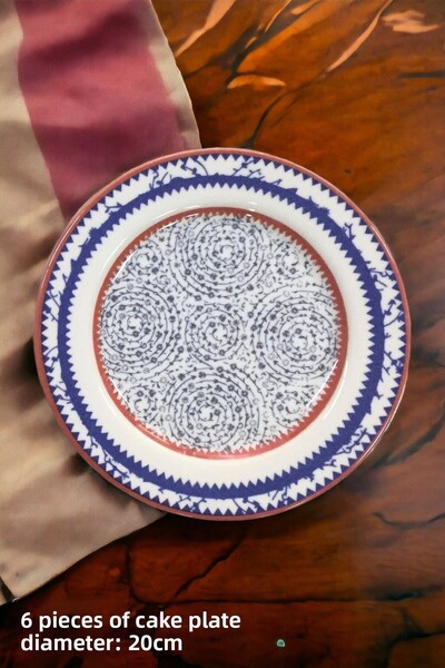Pinkev Golden Horn 6 Person Porcelain Cake Dessert Plate Set - 20cm