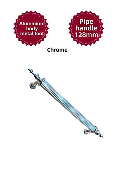MKLAKS Mâner din metal din aluminiu de lux de 128 mm (cromat) pentru mobilier, sertar de bucătărie, ușă dulap – design durabil