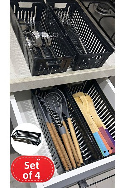 Bayev Black Clio Set of 4 Modular Cutlery and Ladle Drawer Organizer Kitchen ...
