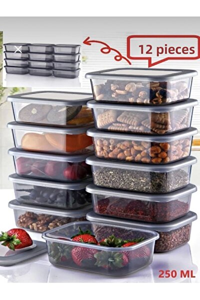 Omaş Household Product 12 Pieces 250ml Storage Container Set, Breakfast, Pulses Snack Bowl Fruit Spice Box with Lid