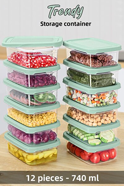 Meleni Home 12 Green Food Storage Containers - 740ml Microwavable Organizer