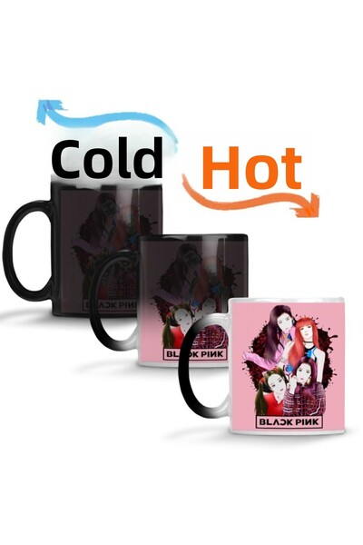 Baskı Dükkanı كوب مج سحري أسود وردي أسود وردي من البورسلين