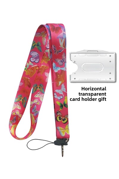 doktorbonem Cardul cu fluturi roz pentru suspensie, card de identitate, cordon pentru gât, cordon pentru telefon, protecție pentru carduri orizontal și vertical