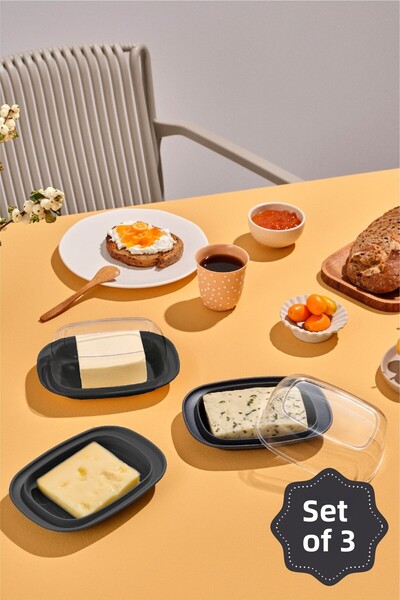 Vienev Set de 3 recipiente de depozitare pentru mic dejun antracit cu capac transparent