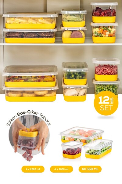 Vienev 12 Pieces Yellow Silicone Based Deep Freezer and Freezer Storage Container