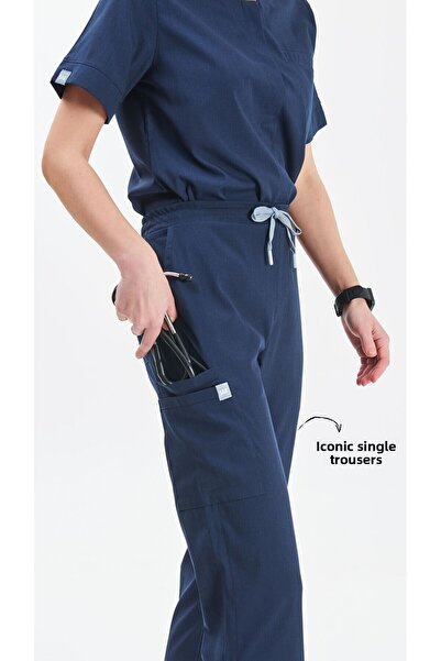 SAR TEKSTİL Pantaloni iconici pentru femei, albastru marin material elastic c...