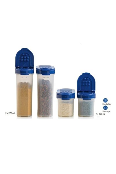 Tupperware Spice Pot Set of 4 Salt and Pepper Shakers Large Spice Pot Blue
