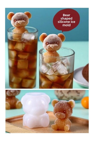 BuNeBox قالب ثلج على شكل دب من السيليكون، قالب ثلج ثلاثي الأبعاد لعرض مشروبات...