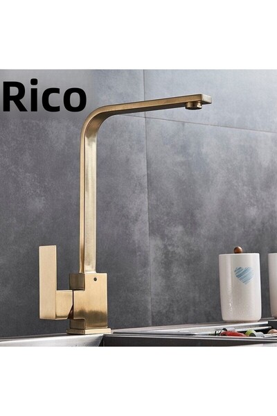 Sardıcı صنبور حوض مطبخ مربع من ريكو، مدخل مياه مزدوج، مطلي بالذهب