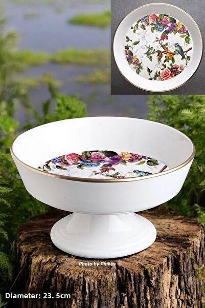 Pinkev طبق تقديم وعاء سلطة من السيراميك بقاعدة من فلورا - 23.5 سم