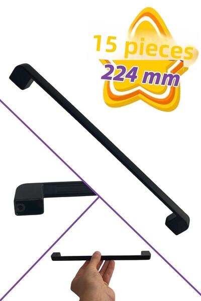 GLASWEN Mâner oval Marmara negru de 224 mm - 15 bucăți mâner de bucătărie, dulap de mobilier metalic cu uși pentru dulapuri