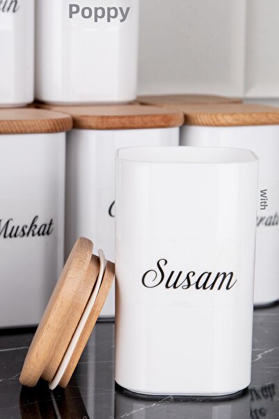 DNS HOME 12 Pieces 250 ml Vacuumed Bamboo Wooden Lid Porcelain Look Acrylic Spice Bowl with Label Gift