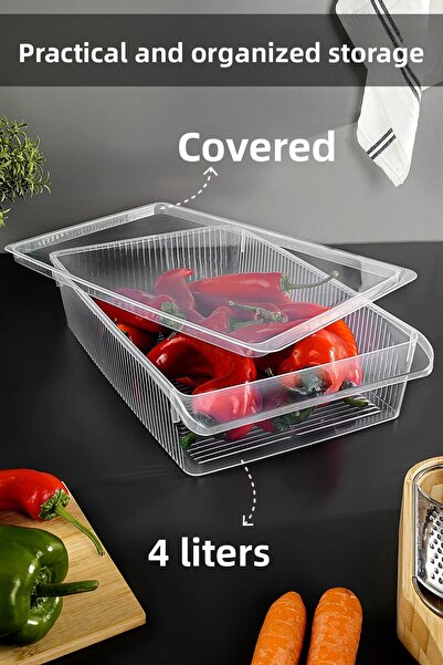 Meleni Home 6 حاويات تخزين بغطاء - منظم منظم لحفظ الفواكه والخضروات وصندوق تخزين سعة 4 لتر