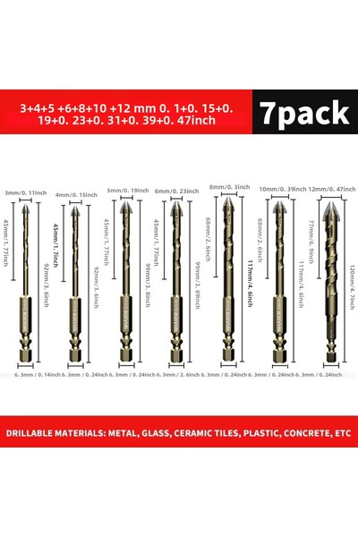 Choice 7 قطع 5 قطع/7 قطع 3-12 مم مثقب بلاط سداسي متقاطع لفتحة فتح البلاط الخزفي والخرساني والزجاجي، من التنجستن