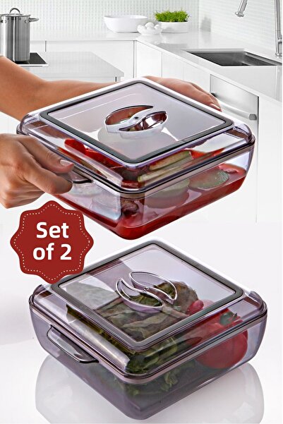 Vienev 2-Piece Acrylic Square Storage Container - Food Storage Container 2 Liters