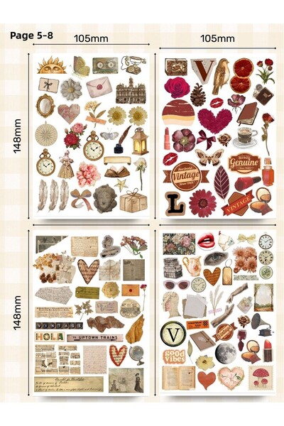 alışveriş kurdu Set of 8 Vintage Sticker Labels - Planner Agenda Phone Tablet Laptop Bullet Journal Sticker