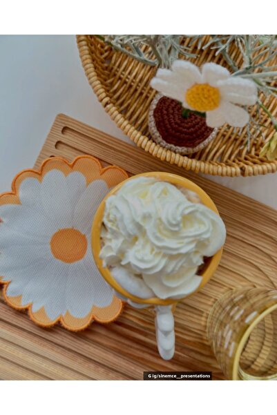 decofav Șervețel de cocktail cu borduri brodate portocalii cu design cu marga...