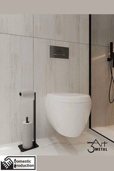 3art Metal Modern Pedestal Toilet Roll Holder and Bathroom Towel Rack - Paper...