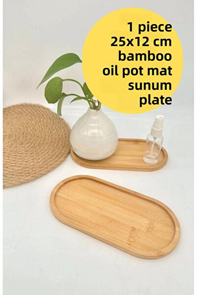 BRE HOME طبق تقديم بيضاوي من الخيزران مقاس 25 × 12 سم - قطعة واحدة، وعاء زيت، وعاء الخل وقاعدة طبق الصابون