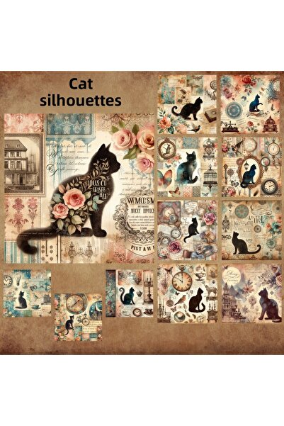 Pink Swan Craft Винтидж котешки силуети - комплект стикери за скрапбукинг, Bu...