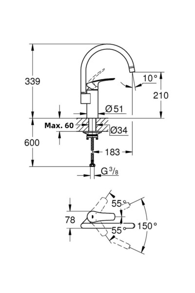 Grohe Eurosmart Sink Black Matte Battery - 332022433