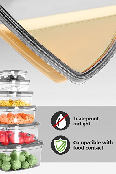 Meleni Home Set of 12 Square Leakproof Storage Containers - Microwave Safe Organizer Food Container Anthracite