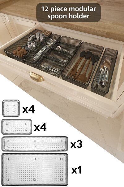 Meleni Home Set de suporturi pentru lingura modulara 12 piese - Sertar de bucatarie reglabil si organizator Antracit