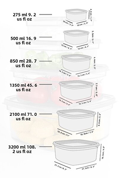 Meleni Home Set of 12 Square Leakproof Storage Containers - Microwave Safe Organizer Food Container Anthracite