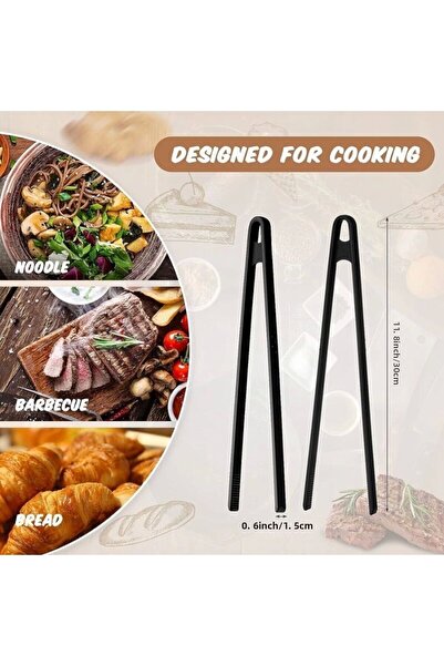 Yenigeldi 1 Piece Gray Black Silicone Tweezers 30 cm Non-Stick Non-Scratch Silicone Kitchen Tongs Heat Resistant