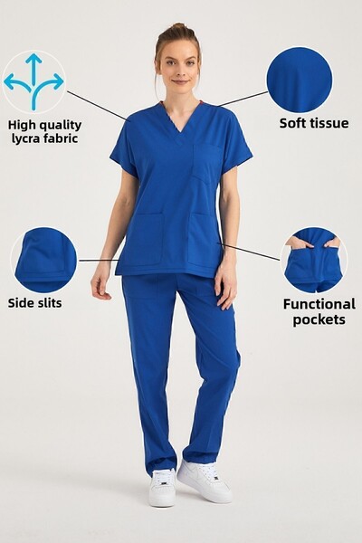 Pozitif Üniforma Saks Blue Positive Lycra Surgical Suit - Scrubs Jersey (Bottom+Top)