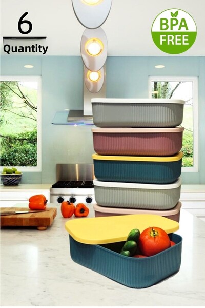 Bayev 6 Pieces 3.2 Lt Storage Mix Kitchen Storage Container - Food and Vegetable Box with Lid in the Cabinet Crisper