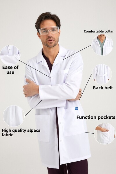 Pozitif Üniforma Men's White Classic Collar Doctor Apron Nurse Pharmacist Teacher Laboratory - Alpaca Fabric
