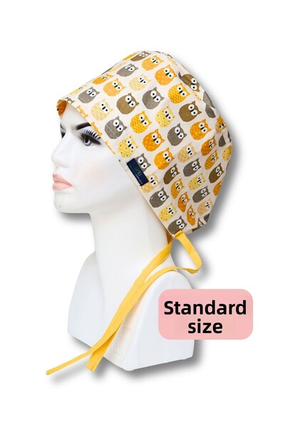 doktorbonem Стандартен размер жълта хирургическа шапка с мотив на сова за лек...