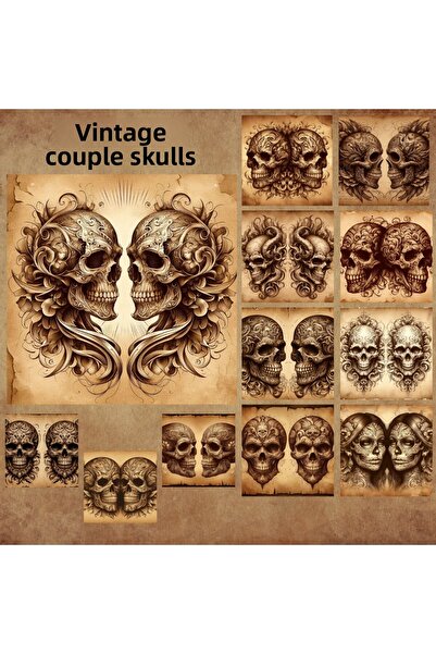 Pink Swan Craft Vintage Twin Skulls - Set de autocolante pentru planificator ...