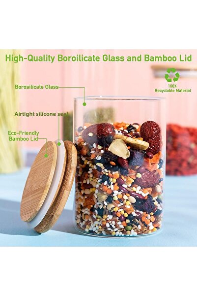 Generic 4 Pack Glass Storage Jars with Airtight Bamboo Lid 600ML