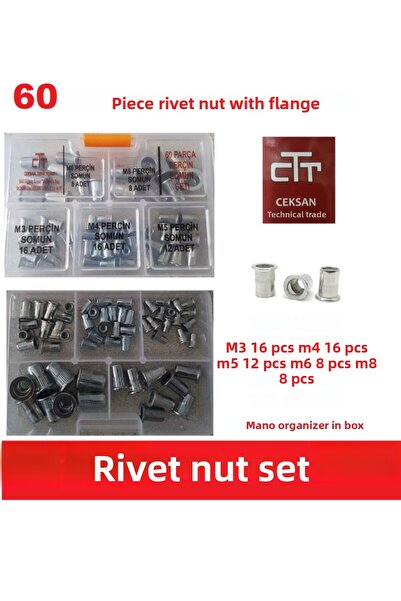 CEKSAN طقم صواميل برشام ذات حواف 60 قطعة M3-M4-M5-M6-M8