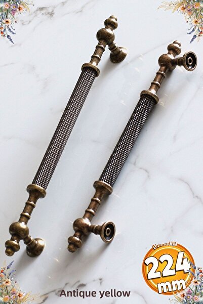 Badem10 Lemn de molid antic, metal galben antic, 224 mm, mobilier, sertar de bucătărie, dulap, mâner dulap, mânere