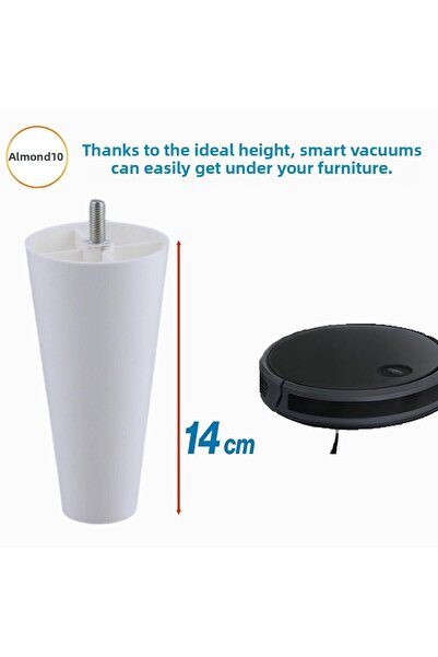 Badem10 Șurub (M8 DENT SUBTIRE) Picioare din plastic 14 cm (ALB) Înălțător pentru mobilă Picioare pentru scaun canapea