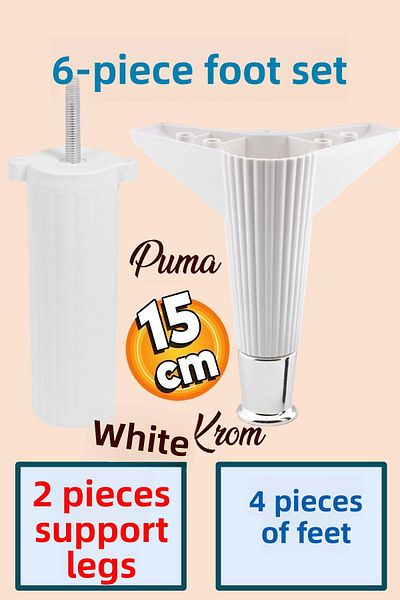 Badem10 Set Elista de 6 - Mobilier alb cromat Fotoliu și picior de susținere pentru unitate TV, 15 cm