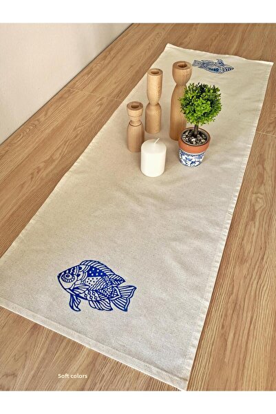 Soft Colours Traditional Wood Printed 100% Cotton Runner - 40X140 cm