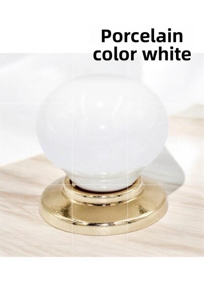 Porcellana Perla White-Gold Porcelain Handle Handle Cabinet Drawer Furniture Kitchen Bathroom Kids Handle Ruby Button-Stk1067