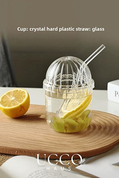 UCCO Crystal Plastic Pinterest Cup, Glass Straw Coffee Lemonade Soft Drink Tea Cocktail Presentation Cup