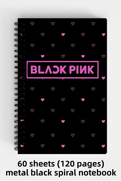 Anime Marketi دفتر ملاحظات حلزوني الغلاف الصلب A5 مصمم باللون الوردي الأسود 120 صفحة