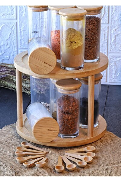 Bambum Atbyhome 37 Piece Spice Box Set with Rotating Stand - 12 Piece Spice Box Set-With Spoon-65 Piece Label