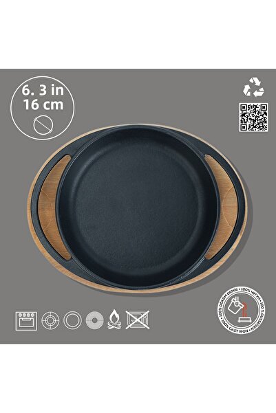 Lava Cast Round Sahan Cast Iron Solid Double Handle Beech Serving Wood Diameter(Ø)16cm