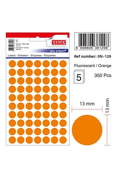 Tanex ROUND LABELS 13MM ORANGE 350/ROLL