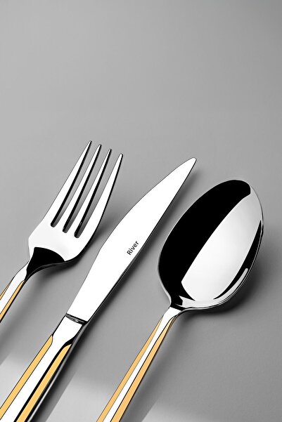 Nehir Milano Gold Plain 12-Person 89-Piece Boxed Cutlery Set