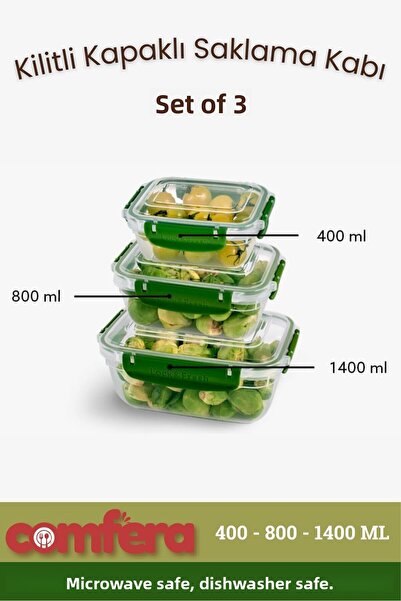 BAGER MARKET Leak Proof Rectangular Storage Container Erzak Dowry Set 3-4-1400ml