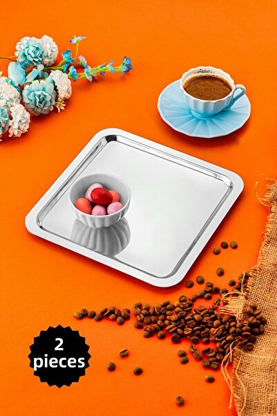 ÖzSa Home Set of 2 Luxury Square Stainless Steel Coffee Tea Catering and Pres...