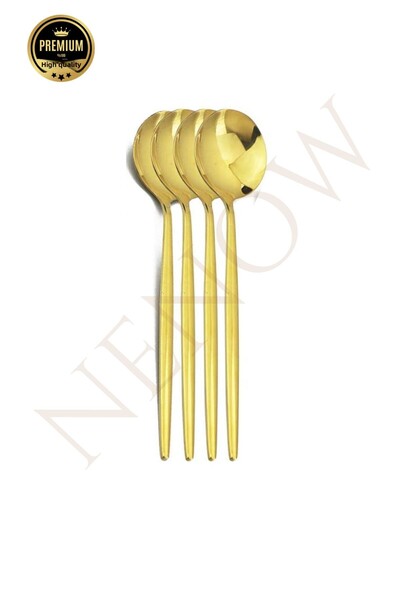 NEWNOW ملعقة طعام من الفولاذ المقاوم للصدأ، 6 ملاعق من الفولاذ الذهبي